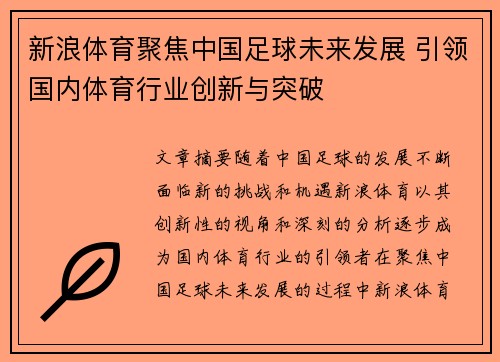 新浪体育聚焦中国足球未来发展 引领国内体育行业创新与突破